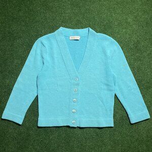 Ball of Cotton Women’s Viscose Knit Cardigan Sweater Medium Teal Vintage